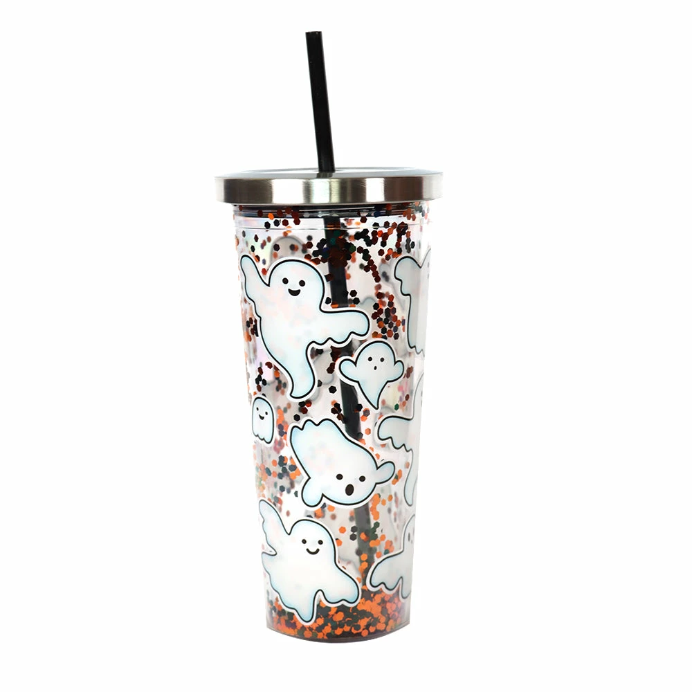 Hot Sale π Spoontiques Drinkware Boo Ghosts Glitter Cup W/ Straw β€οΈ 3 Spoontiques Drinkware Boo Ghosts Glitter Cup W/ Straw